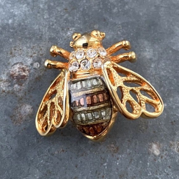 Vintage gold tone Bee multicolor Brooch with rhinestones - Picture 3 of 4